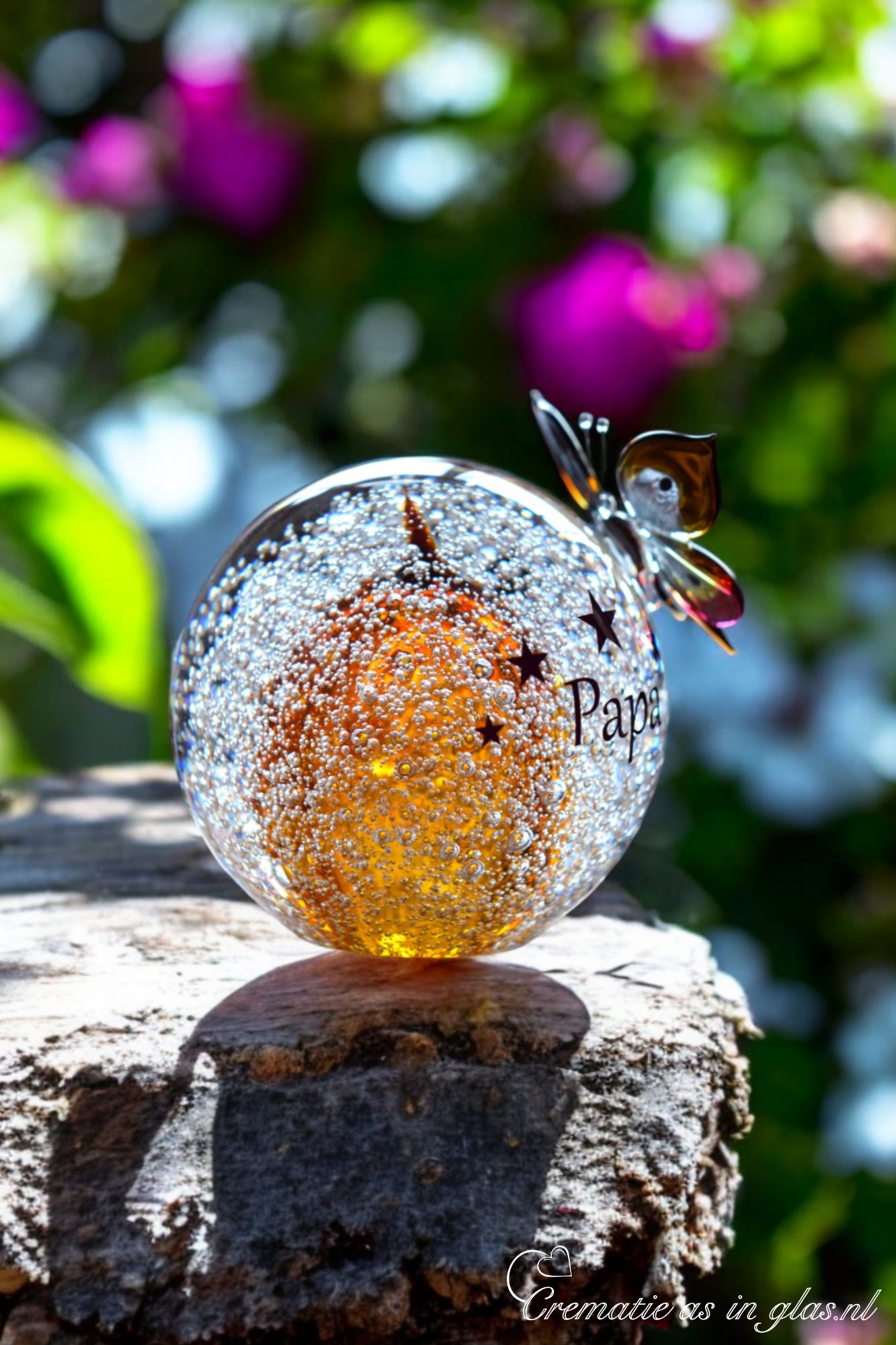 GU2019 | Cognac brown/transparent glass urn and butterfly personalized - Image 2