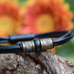 Men’s memorial bracelet with semi-visible black stainless steel ashes bead