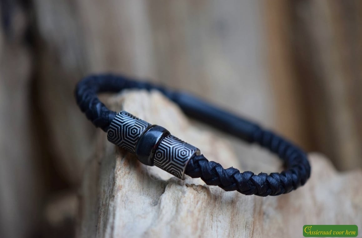Leather bracelet with invisible cremation ashes sealed in stainless steel bead
