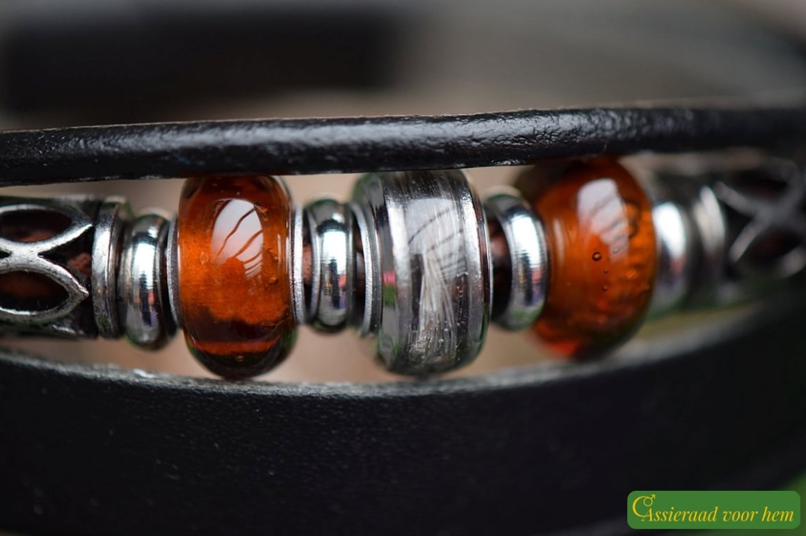 between brown glass beads and vintage stainless steel design beads