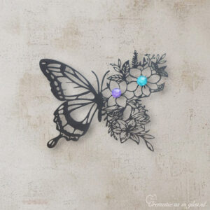 Laser-cut metal butterfly with flowers