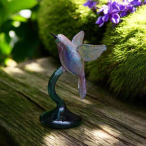 Transparent glass teardrop urn with glass stem for cremation ashes