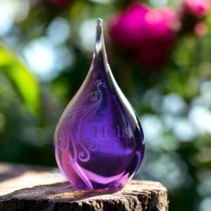 Urn of purple transparent glass.