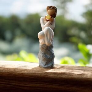 Willow Tree figurine Always girl sitting on rock holding red heart with mini urn for ashes or a lock of hair