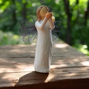 Willow Tree figurine Angel of Freedom girl with metal wings lifting butterfly with mini urn on her schoulder for ashes or a lock of hair