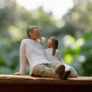 Willow Tree figurine Father and Daughter man and girl sitting close together with mini urn for ashes or a lock of hair