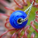 Blue Glass&Golds Luminblue bead with 14k gold core and fused ashes