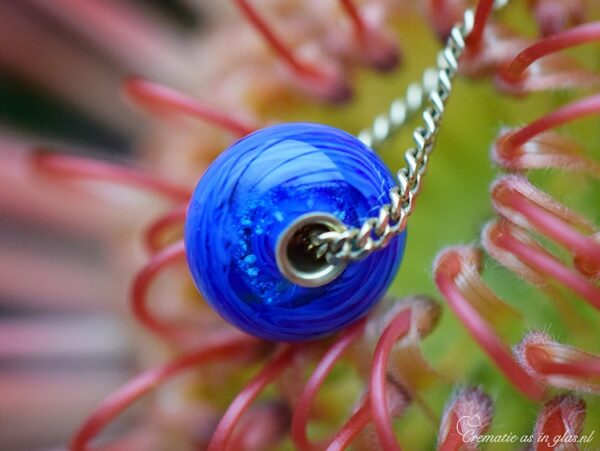 Blue Glass&Golds Luminblue bead with 14k gold core and fused ashes