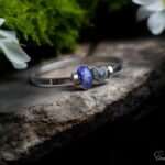 Memorial bangle with invisible ashes in cobalt blue glass and sterling silver ‘Mother Daughter’ charm