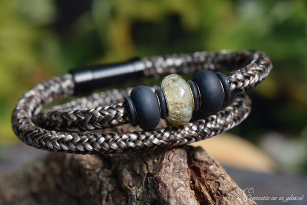 Braided Sailrope bracelet in brown tones with three glass beads