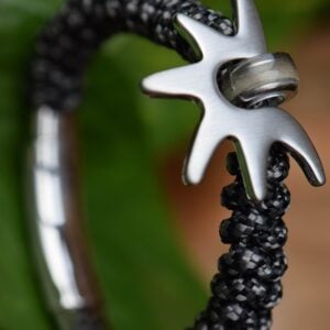 Knotted men’s bracelet with black-grey sail rope and stainless steel slider clasp