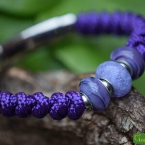 Knotted men’s bracelet with purple sail rope and three handcrafted purple glass beads