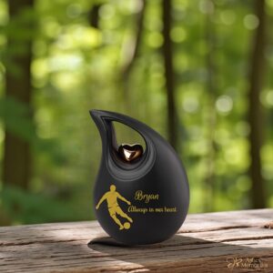 Matte black ceramic teardrop urn 2.2L with gold heart