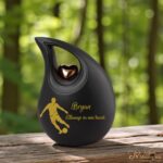 Matte black ceramic teardrop urn 3.8L with gold heart