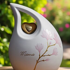 White matte ceramic teardrop urn 3.8L with gold heart