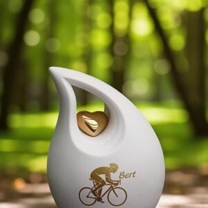 White matte ceramic teardrop urn 2.2L with gold heart