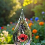 Glass urn with poppy and butterfly