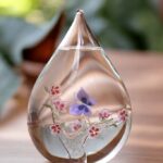 Glass urn small model with lilac butterfly on stem