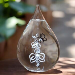 Glass urn large model with butterfly on flower