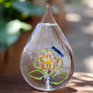 Glass urn large model with butterfly on flower