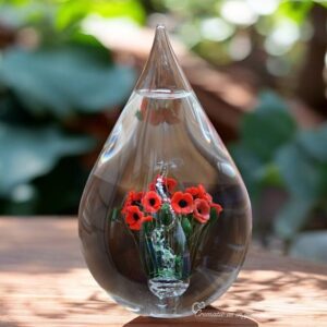 Glass urn large model with bouquet of poppies