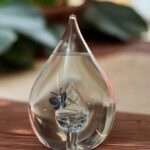 Glass urn large model with drop shape and blue butterfly