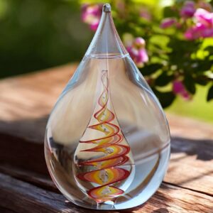 Glass urn large model in tall teardrop shape with spiral in yellow