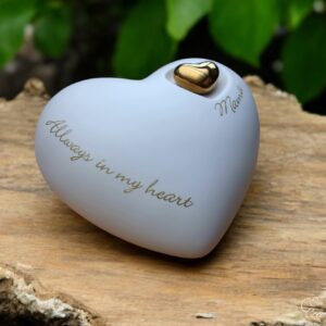 Heart-shaped urn white color with silver heart