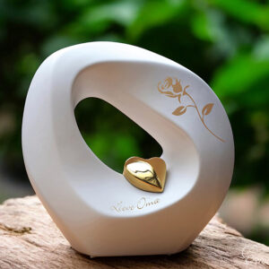 Infinity urn in white with a golden heart