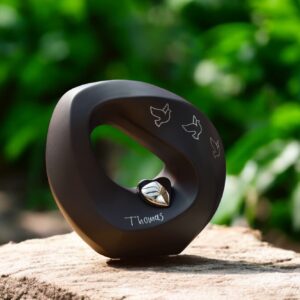 Infinity urn in black color with silver heart
