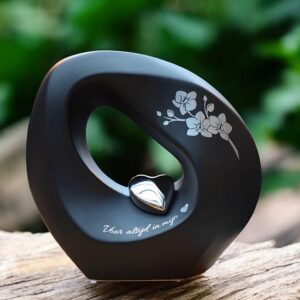Infinity urn in black color with silver heart