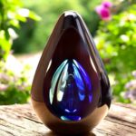 Design urn made of glass with transparent tone-on-tone blue ash chamber – suitable for cremation ashes.