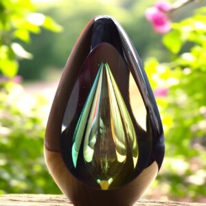 Design urn made of glass with transparent green-yellow ash chamber – suitable for cremation ashes.