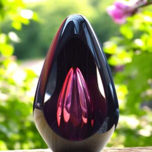 Design urn made of glass with transparent pink ash chamber – suitable for cremation ashes.