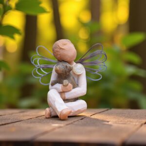 Willow Tree figurine Angel of Comfort with boy angel holding dog and glass mini urn on shoulder