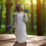 Willow Tree figurine Lavender Grace holding lavender flowers with mini glass urn for ashes or hair keepsake