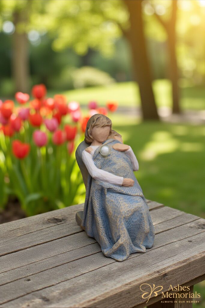 Willow Tree figurine The Quilt with glass mini urn for