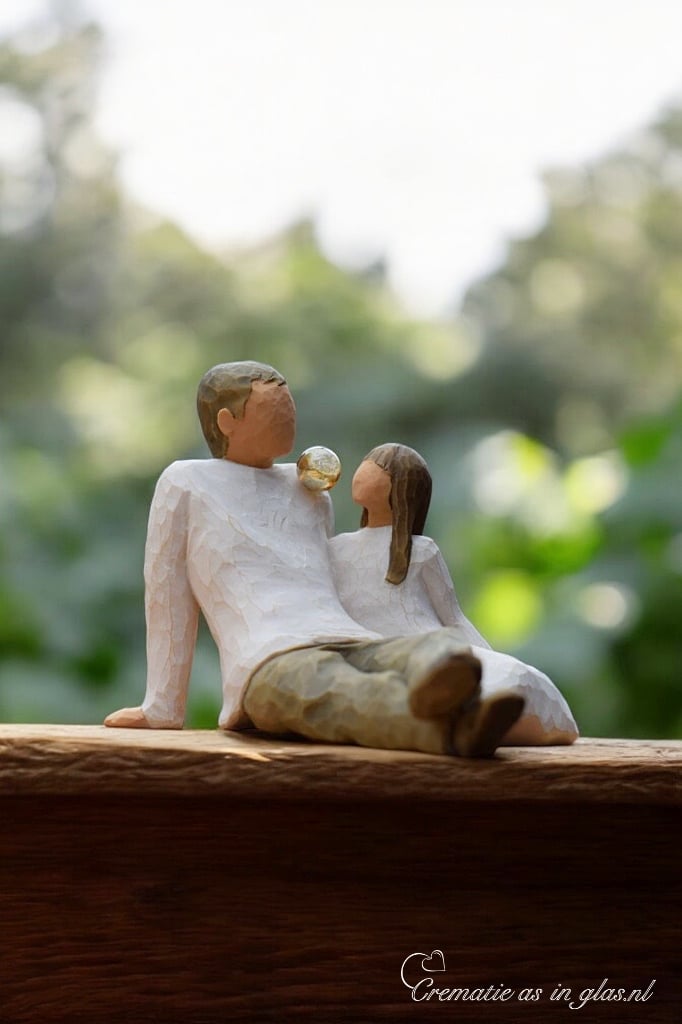 Willow Tree figurine Father and Daughter man and girl sitting close together with mini urn for ashes or a lock of hair