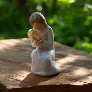 Willow Tree figurine Quiet Wonder kneeling girl holding butterfly with mini urn on shoulder for ashes or a lock of hair