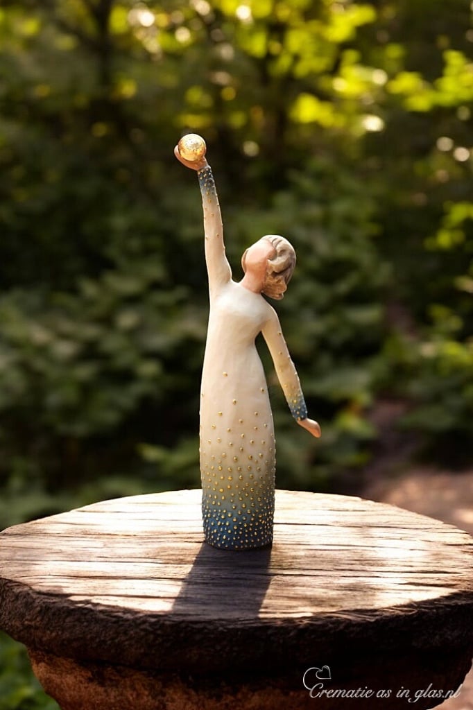 Willow Tree figurine Shine girl in long dress holding mini urn with ashes or a lock of hair