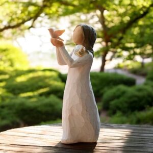 Willow Tree figurine Soar girl releasing bird with mini urn for ashes or a lock of hair