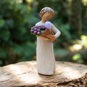 Willow Tree figurine Surprise girl holding purple flower with mini urn for ashes or a lock of hair
