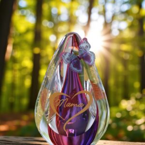 keepsake urn glass purple and pink with name and butterfly