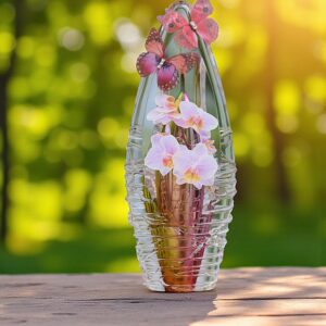 Glass design urn with orchids and two tulle butterflies