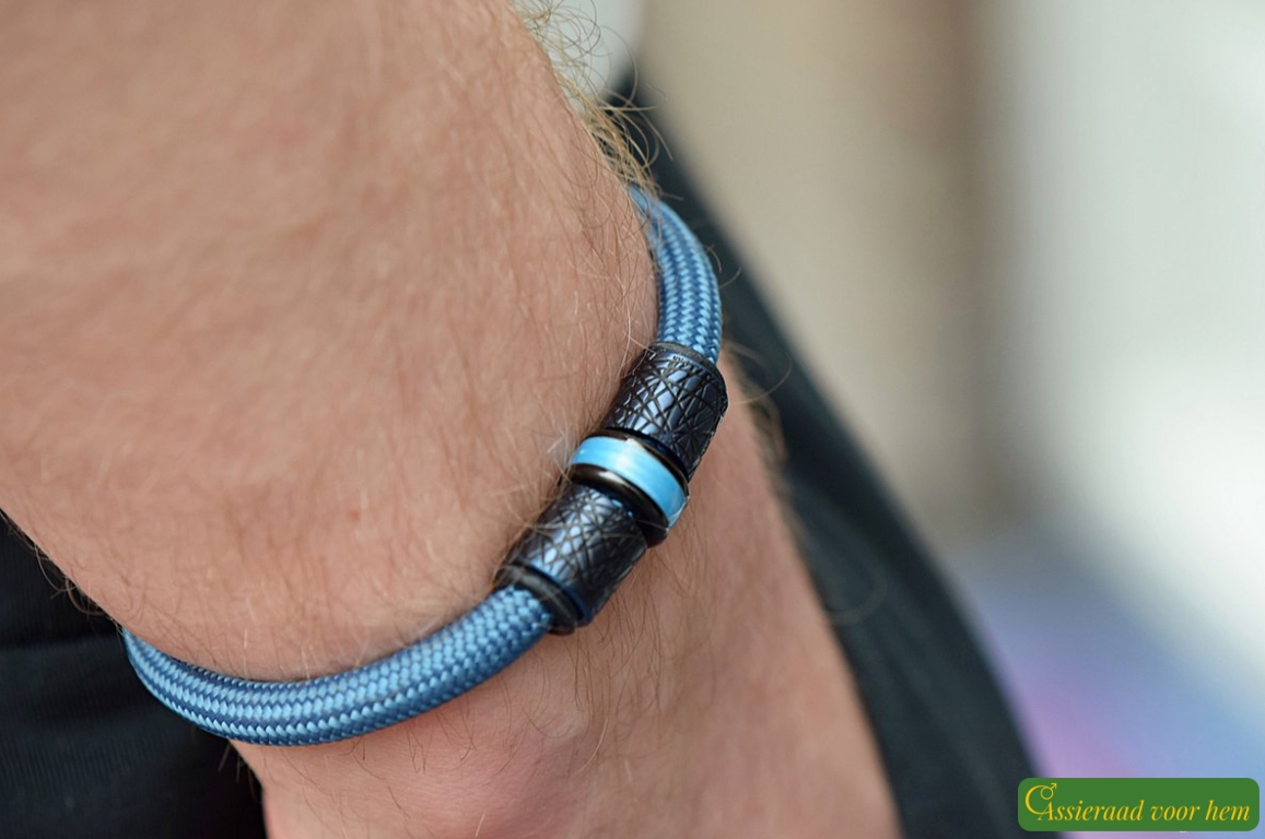 Petrol sailrope men’s memorial bracelet with ashes in bead