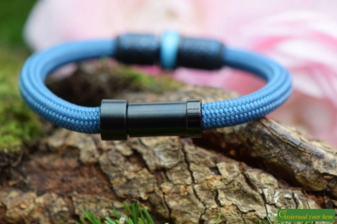 Back view of bracelet with half-open black slide clasp.