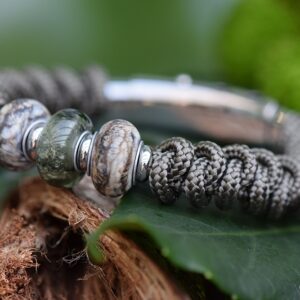 Men’s memorial bracelet with grey knotted band and three glass beads