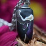 Men’s memorial pendant in matte black glass with white and purple swirl